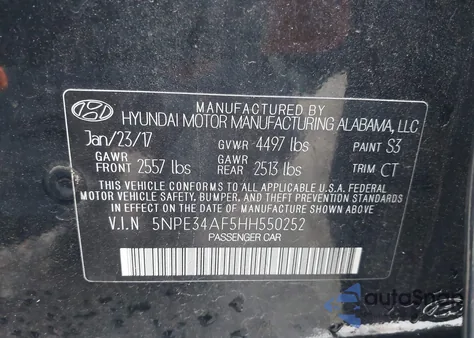 2017 Hyundai Sonata Sport z USA, uszkodzony, nr VIN 5NPE34AF5HH550252